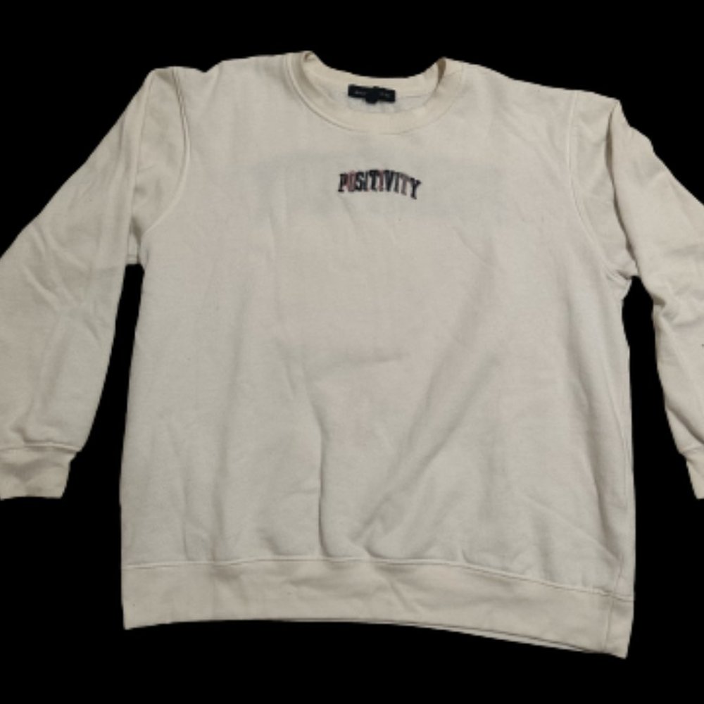 Preppy Embroidered "Positivity" Oversized Crewneck